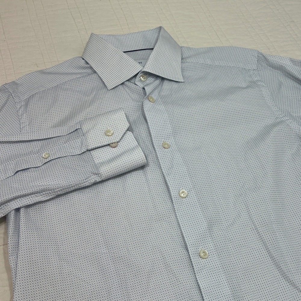 Eton Slim Fit Dress Shirt Mens 15.5 39 Blue White Micro Pattern Long Sleeve